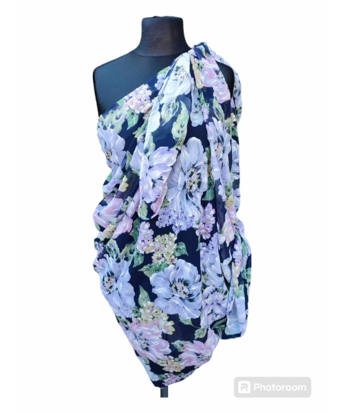 Duża sukienka plażowa - eleganckie PAREO XXL szyfon liliowe kwiaty